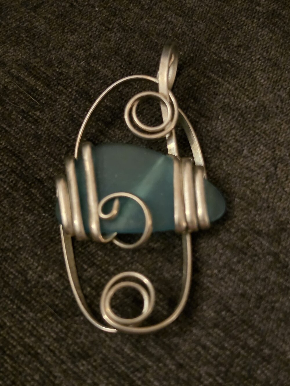 Teal Sea Glass Wire-Wrap Pendant
